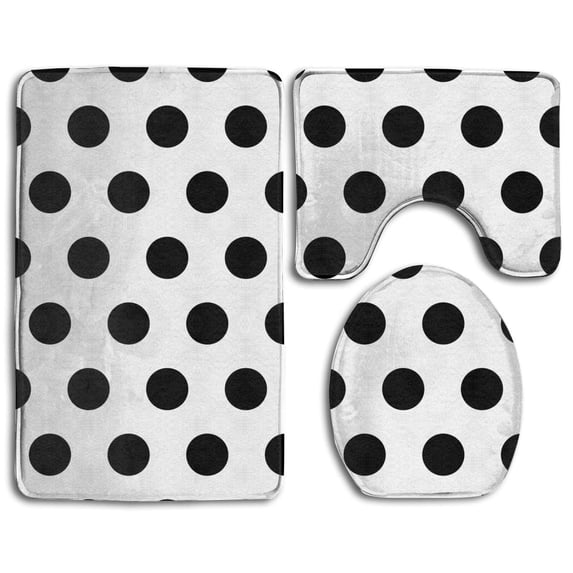 GOHAO Black Polka Dot 3 Piece Bathroom Rugs Set Bath Rug Contour Mat and Toilet Lid Cover