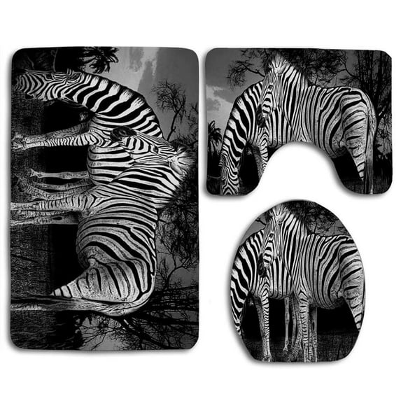 GOHAO Black and White Zebra 3 Piece Bathroom Rugs Set Bath Rug Contour Mat and Toilet Lid Cover