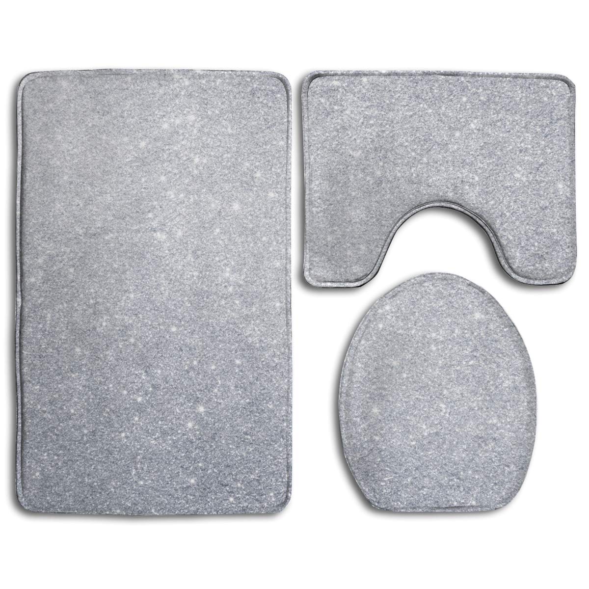 GOHAO Bling Diamond Style Sliver 3 Piece Bathroom Rugs Set Bath Rug ...