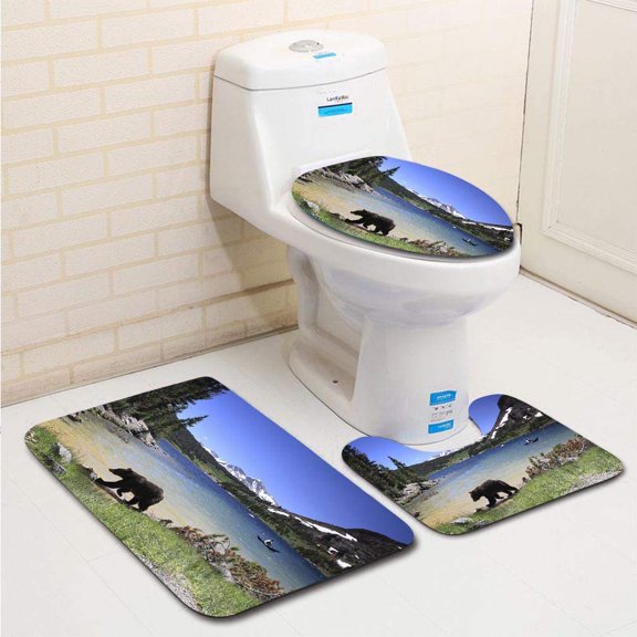 GOHAO Blue Flannel Bath Rugs, 3' x 2' (3 Pieces)