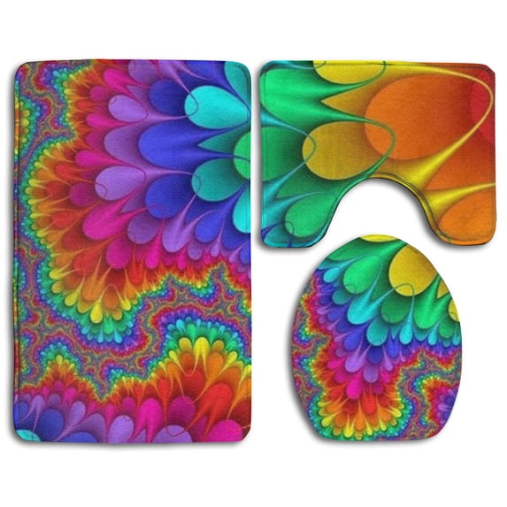 GOHAO Bright Color 3 Piece Bathroom Rugs Set Bath Rug Contour Mat and Toilet Lid Cover