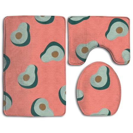 GOHAO Cartoon Avocado Pink 3 Piece Bathroom Rugs Set Bath Rug Contour Mat and Toilet Lid Cover