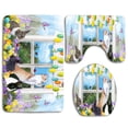 thumbnail image 1 of GOHAO Cat Happy Blue Butterflies Rabbits 3 Piece Bathroom Rugs Set Bath Rug Contour Mat and Toilet Lid Cover, 1 of 2
