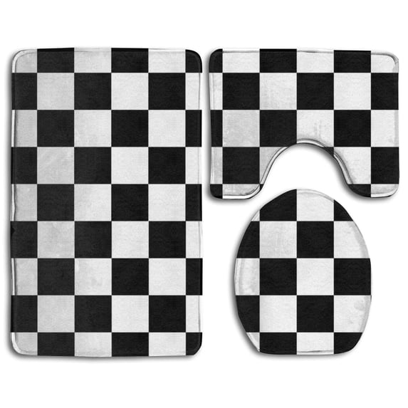 GOHAO Checkerboard 3 Piece Bathroom Rugs Set Bath Rug Contour Mat and Toilet Lid Cover