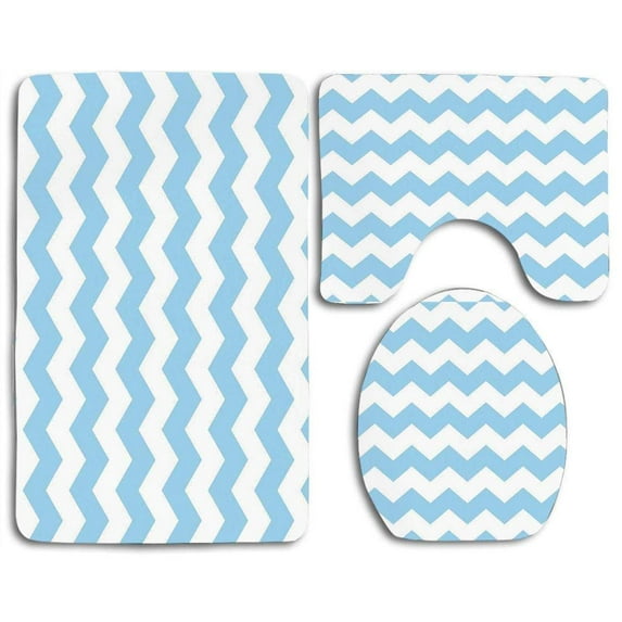 GOHAO Chevron Blue Flannel Bath Rugs, 3' x 2' (3 Pieces)