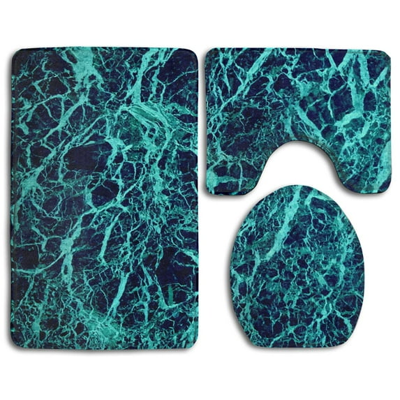 GOHAO Chic Marble Turquoise 3 Piece Bathroom Rugs Set Bath Rug Contour Mat and Toilet Lid Cover