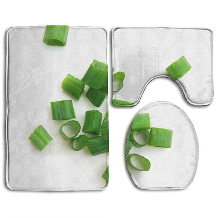 GOHAO Chopped Green Onions 3 Piece Bathroom Rugs Set Bath Rug Contour Mat and Toilet Lid Cover