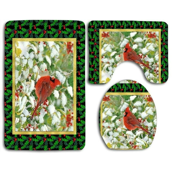 GOHAO Christmas Snow Cardinal 3 Piece Bathroom Rugs Set Bath Rug Contour Mat and Toilet Lid Cover