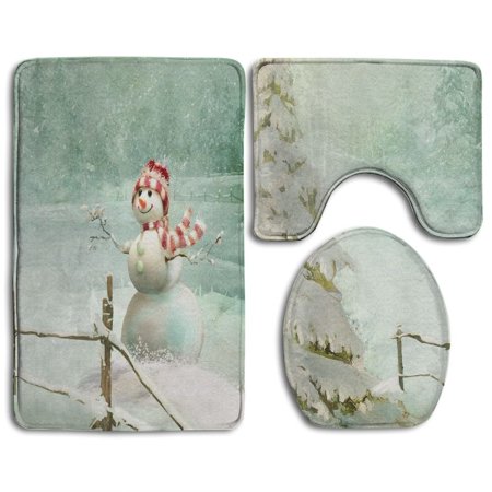 GOHAO Christmas Snowman 3 Piece Bathroom Rugs Set Bath Rug Contour Mat and Toilet Lid Cover