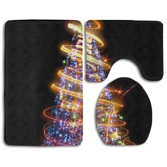 GOHAO Christmas Tree 3 Piece Bathroom Rugs Set Bath Rug Contour Mat and Toilet Lid Cover