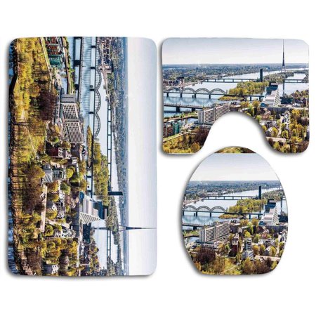 GOHAO Cityscape Aerial View Riga City European Cultural Urban Mod Horizon Old Tower 3 Piece Bathroom Rugs Set Bath Rug Contour Mat and Toilet Lid Cover