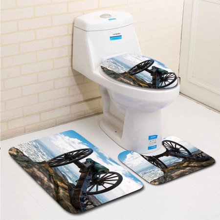 GOHAO Civil War era Cannon ATOP Lookout Mountain overlooks Chattanooga Tennessee 3 Piece Bathroom Rugs Set Bath Rug Contour Mat and Toilet Lid Cover