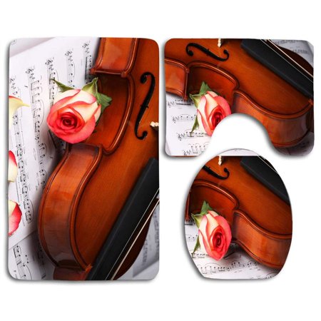 GOHAO Classical Music 3 Piece Bathroom Rugs Set Bath Rug Contour Mat and Toilet Lid Cover