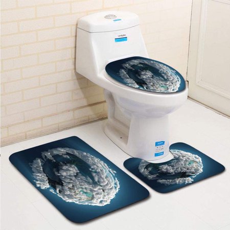 GOHAO Cloud Earth in Space 3 Piece Bathroom Rugs Set Bath Rug Contour Mat and Toilet Lid Cover