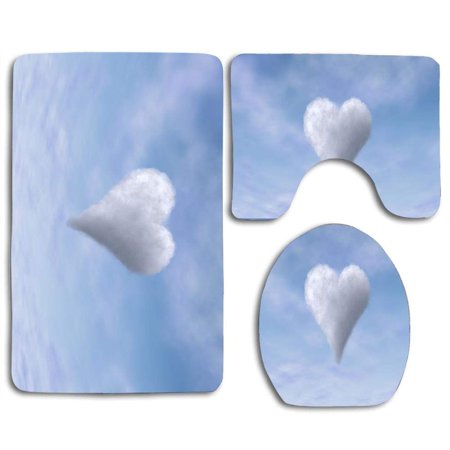 GOHAO Cloud Sky Heart Blue Love 3 Piece Bathroom Rugs Set Bath Rug Contour Mat and Toilet Lid Cover