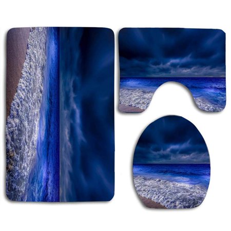 GOHAO Cloudy Dusk On Beach 3 Piece Bathroom Rugs Set Bath Rug Contour Mat and Toilet Lid Cover