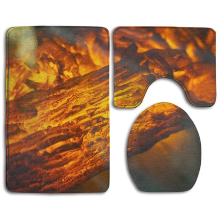 GOHAO Coal Smoldering Fire 3 Piece Bathroom Rugs Set Bath Rug Contour Mat and Toilet Lid Cover