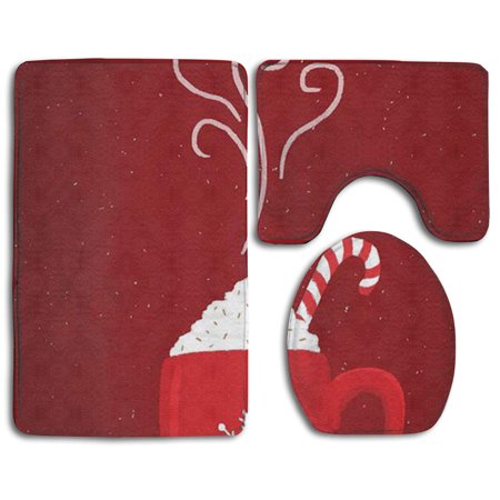 GOHAO Coffee 3 Piece Bathroom Rugs Set Bath Rug Contour Mat and Toilet Lid Cover