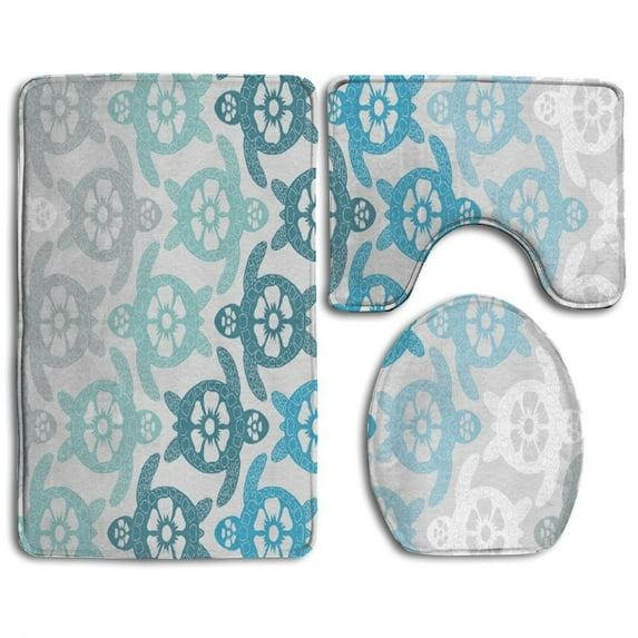 GOHAO Color Sea Turtles 3 Piece Bathroom Rugs Set Bath Rug Contour Mat and Toilet Lid Cover