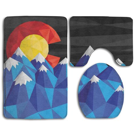 GOHAO Colorado Flag Mountain 3 Piece Bathroom Rugs Set Bath Rug Contour Mat and Toilet Lid Cover