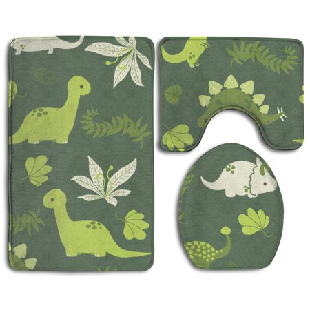 GOHAO Colored Dinosaur 3 Piece Bathroom Rugs Set Bath Rug Contour Mat and Toilet Lid Cover