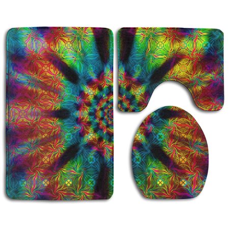 GOHAO Colored Flower 3 Piece Bathroom Rugs Set Bath Rug Contour Mat and Toilet Lid Cover