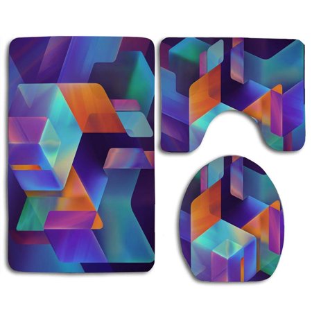 GOHAO Colorful Abstract 3 Piece Bathroom Rugs Set Bath Rug Contour Mat and Toilet Lid Cover