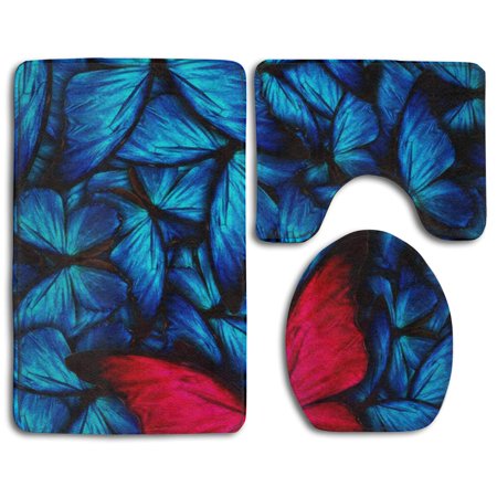 GOHAO Colorful Butterfly 3 Piece Bathroom Rugs Set Bath Rug Contour Mat and Toilet Lid Cover