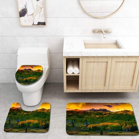 GOHAO Colorful Colorado Fall Sunset Mountains 3 Piece Bathroom Rugs Set Bath Rug Contour Mat and Toilet Lid Cover