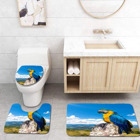 GOHAO Colorful Macaw Bringing Beauty to Nature 3 Piece Bathroom Rugs Set Bath Rug Contour Mat and Toilet Lid Cover