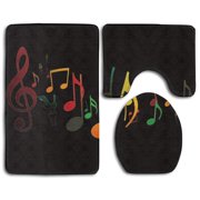 GOHAO Colorful Music Note 3 Piece Bathroom Rugs Set Bath Rug Contour Mat and Toilet Lid Cover
