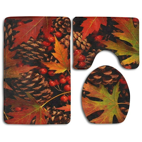 GOHAO Colorful Pinecone 3 Piece Bathroom Rugs Set Bath Rug Contour Mat and Toilet Lid Cover