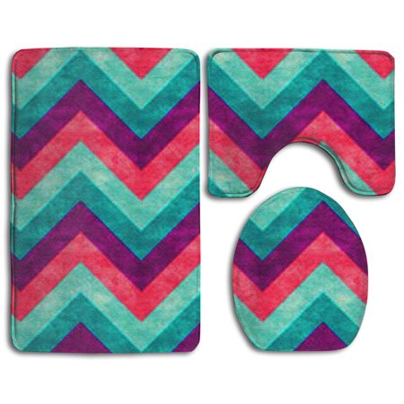 GOHAO Colorful Wave 3 Piece Bathroom Rugs Set Bath Rug Contour Mat and Toilet Lid Cover