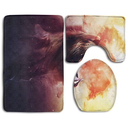 GOHAO Colors Face Lion Texture 3 Piece Bathroom Rugs Set Bath Rug Contour Mat and Toilet Lid Cover