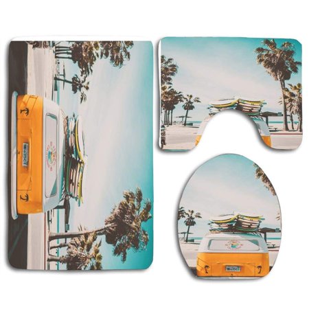 GOHAO Coming Home to California 3 Piece Bathroom Rugs Set Bath Rug Contour Mat and Toilet Lid Cover