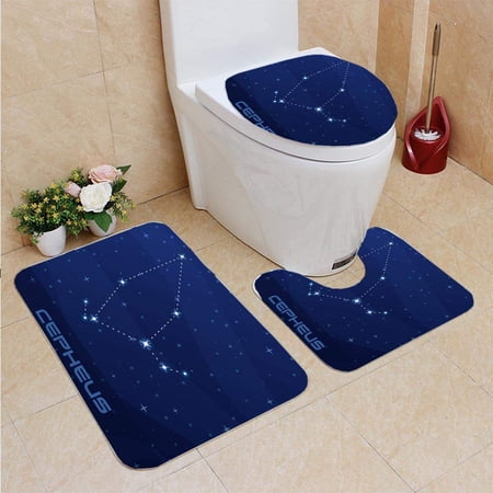 GOHAO Constellation Cepheus King Night Star Sky 3 Piece Bathroom Rugs Set Bath Rug Contour Mat and Toilet Lid Cover