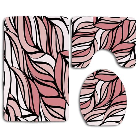 GOHAO Coral Digital Curving Mix Twisted Forms Tangled Lines Knotty Color 3 Piece Bathroom Rugs Set Bath Rug Contour Mat and Toilet Lid Cover