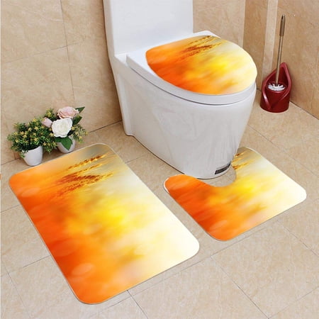 GOHAO Cornfield in Sun 3 Piece Bathroom Rugs Set Bath Rug Contour Mat and Toilet Lid Cover