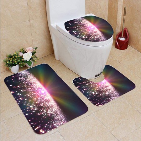 GOHAO Cosmic Galaxy Abstract 3 Piece Bathroom Rugs Set Bath Rug Contour Mat and Toilet Lid Cover