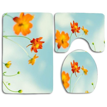 GOHAO Cosmos Flowers 3 Piece Bathroom Rugs Set Bath Rug Contour Mat and Toilet Lid Cover