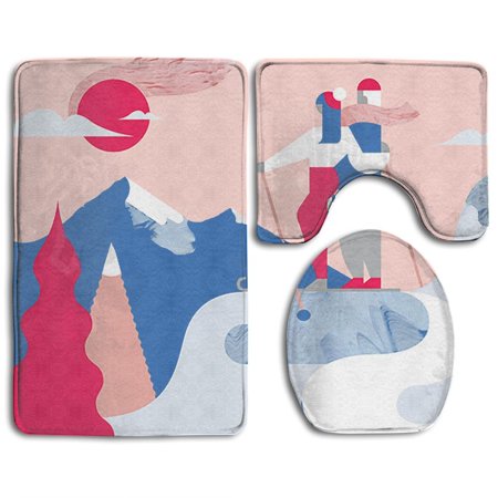 GOHAO Couple Skiing In Winter 3 Piece Bathroom Rugs Set Bath Rug Contour Mat and Toilet Lid Cover