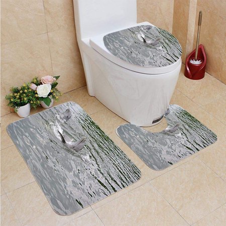 GOHAO Couple dolpins at Water 3 Piece Bathroom Rugs Set Bath Rug Contour Mat and Toilet Lid Cover