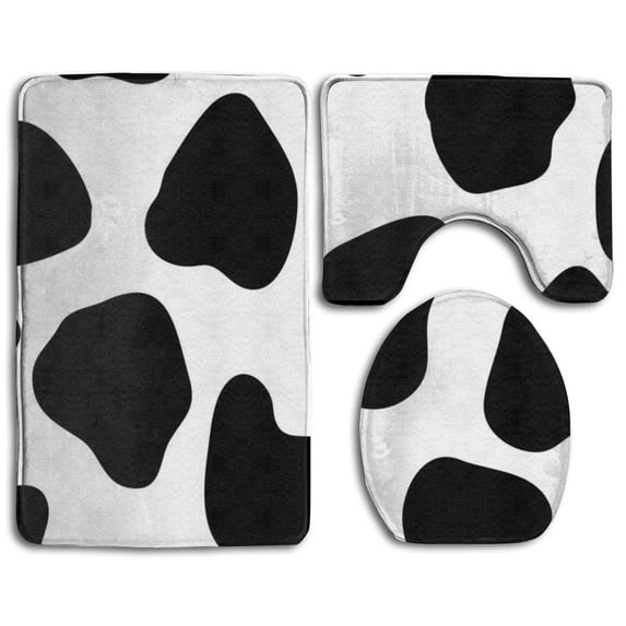GOHAO Cow 3 Piece Bathroom Rugs Set Bath Rug Contour Mat and Toilet Lid Cover