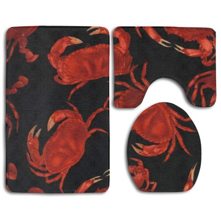 GOHAO Crab 3 Piece Bathroom Rugs Set Bath Rug Contour Mat and Toilet Lid Cover