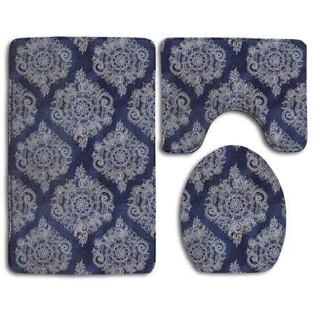 GOHAO Cream Floral Moroccan Doodle 3 Piece Bathroom Rugs Set Bath Rug Contour Mat and Toilet Lid Cover