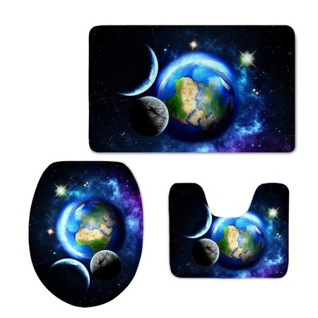 GOHAO Creative Globe 3 Piece Bathroom Rugs Set Bath Rug Contour Mat and Toilet Lid Cover