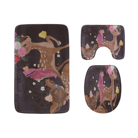 GOHAO Crowned Sika Deer 3 Piece Bathroom Rugs Set Bath Rug Contour Mat and Toilet Lid Cover
