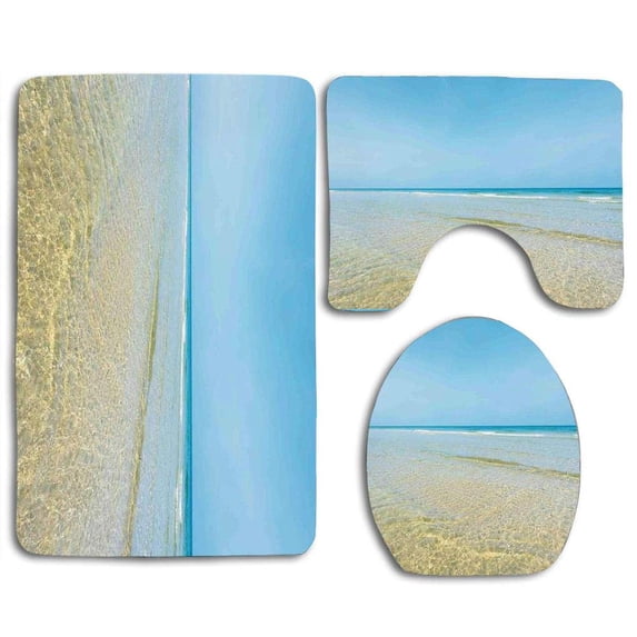 GOHAO Crystal Sea Water in Island Sky Landscape Nature Endless Peace Surf 3 Piece Bathroom Rugs Set Bath Rug Contour Mat and Toilet Lid Cover