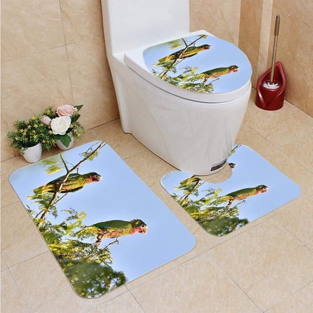 GOHAO Cuban Parrots 3 Piece Bathroom Rugs Set Bath Rug Contour Mat and Toilet Lid Cover
