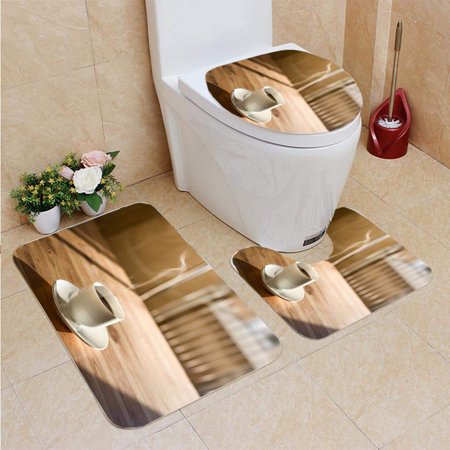 GOHAO Cup Morning Coffee 3 Piece Bathroom Rugs Set Bath Rug Contour Mat and Toilet Lid Cover